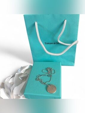 Tiffany & Co. Sterling Silver “N” Initial Round Disc Pendant Necklace